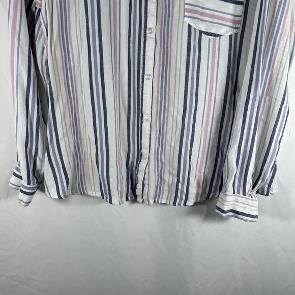 Maurices Blouse Women's XXL Pink White Striped Button Up Long Sleeve V-neck - Picture 3 of 10